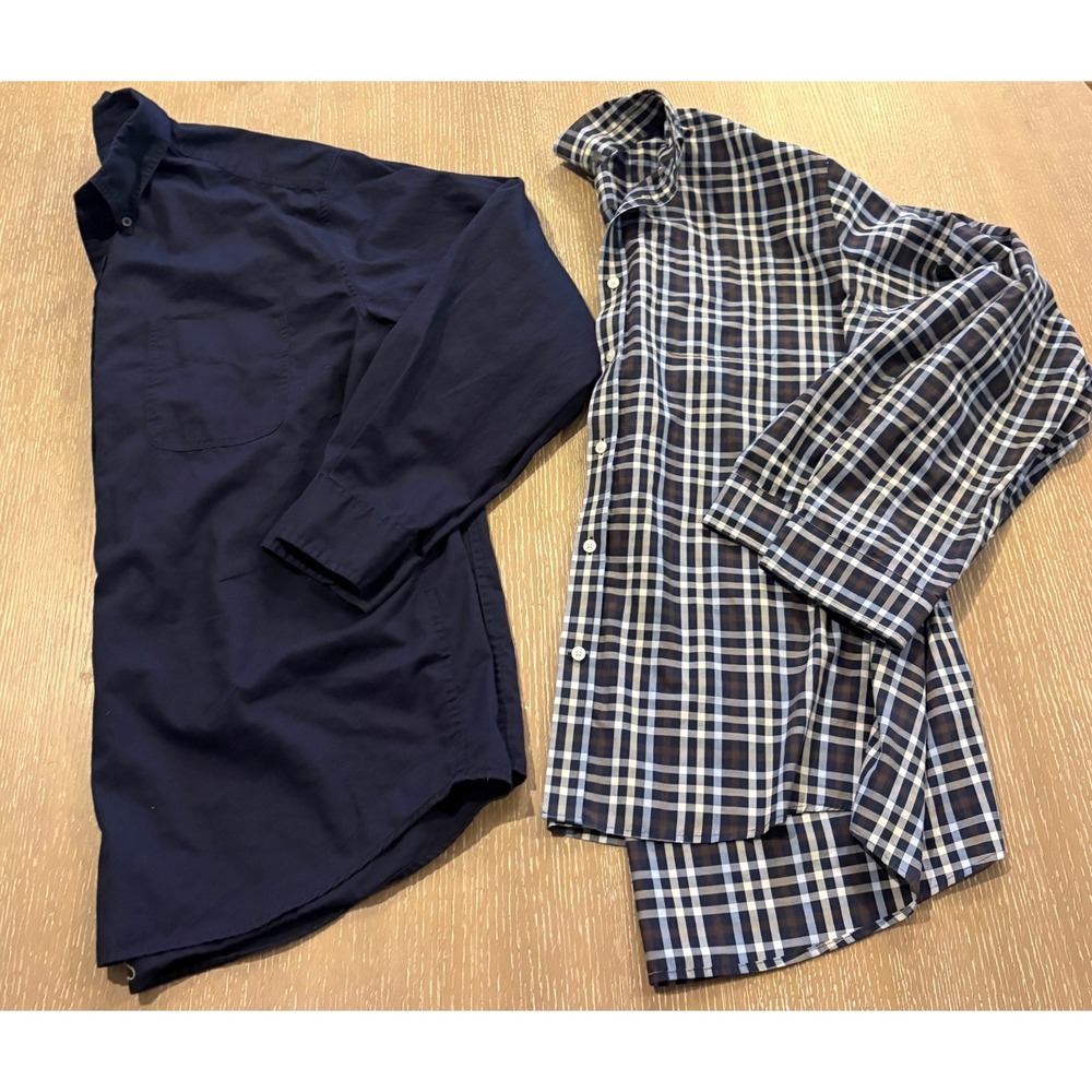 Eddie Bauer XL/XL Tall Shirt Lot Navy Solid & Plaid Relaxed Fit Button Down Mens